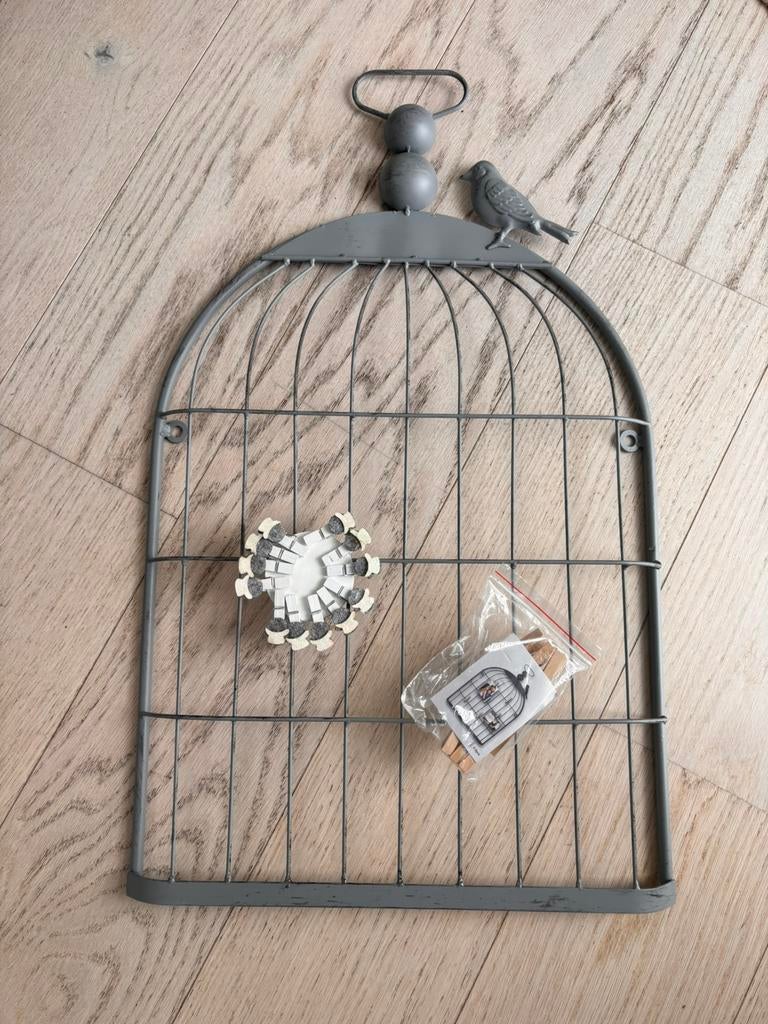 Cage à oiseaux décorative grise en métal - Porte-photos, Enlèvement, Neuf