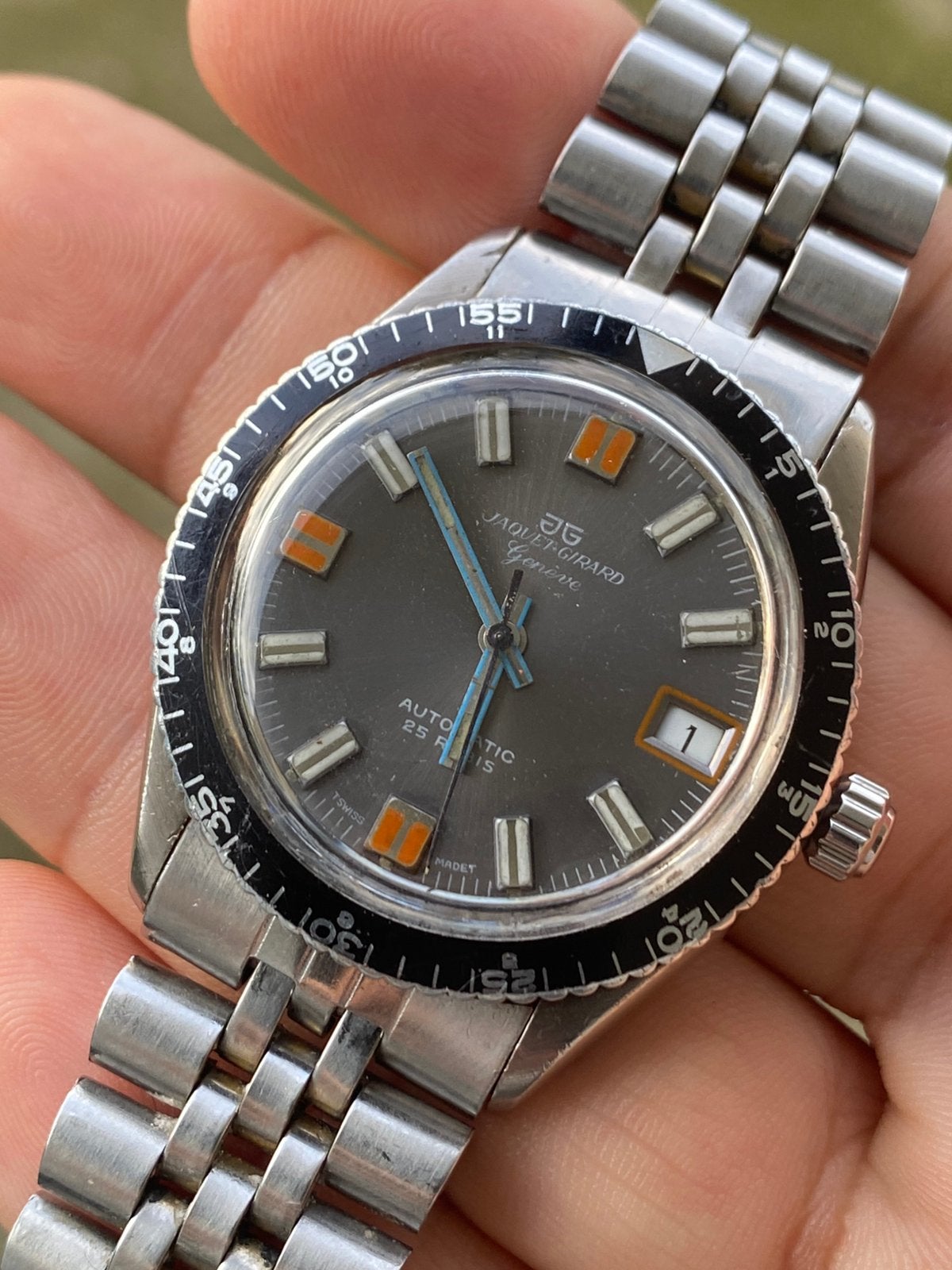 Jaquet Girard Geneve Skindiver Automatic ‘70, Overige merken, Staal, Gebruikt, Staal