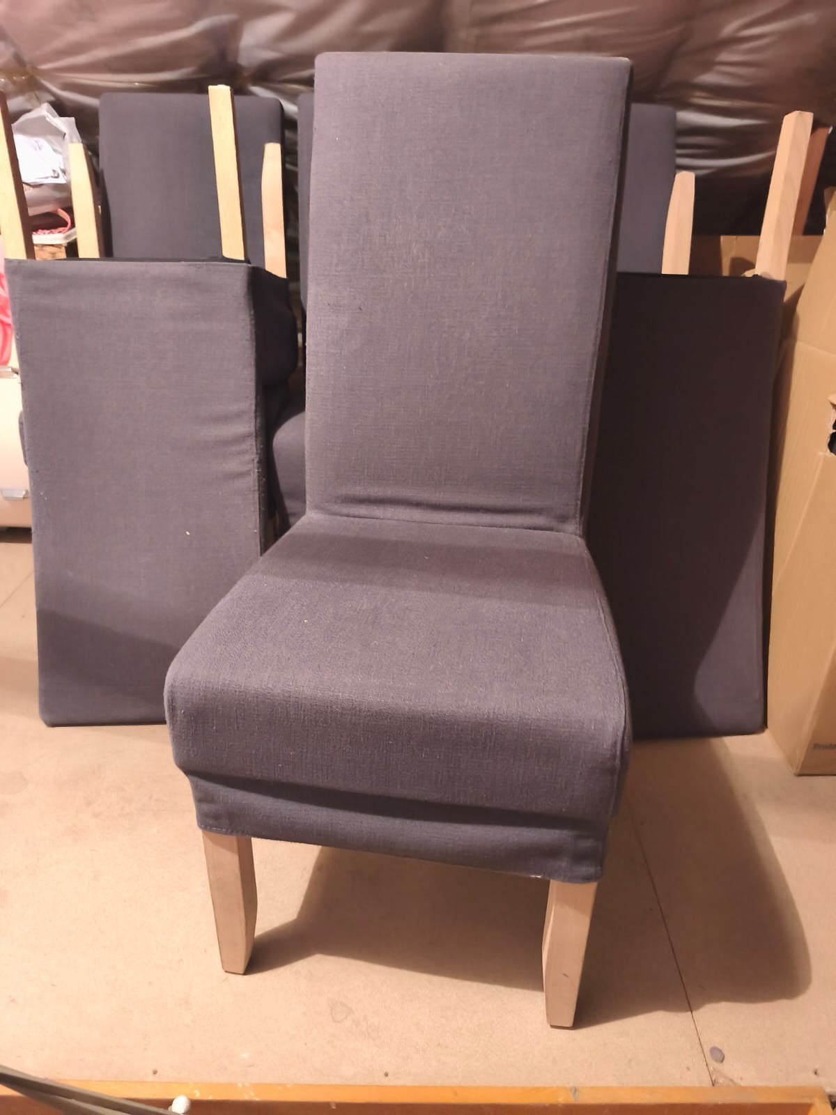 6 stoffen stoelen, Huis en Inrichting, Stoelen, Ophalen, Hout, Gebruikt, Blauw