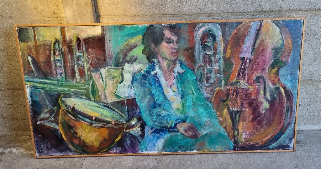 Schilderij muziekinstrumenten Helena Goodfellow, Antiek en Kunst, Ophalen, Overige stijlen, Doek, Portret of Personen