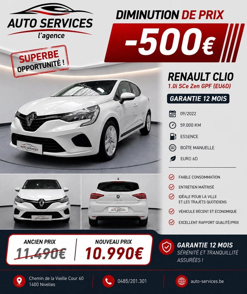 Renault Clio 1.0i SCe Zen GPF (EU6D) - 1an de garantie, Achat, Entreprise, 5 portes, 5 places