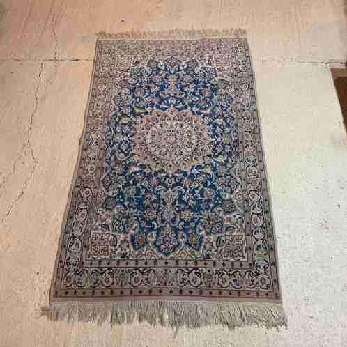 Vintage handgeknoopt Perzisch tapijt blauw 200/118 cm, Ophalen of Verzenden, Gebruikt, Blauw, Overige stijlen