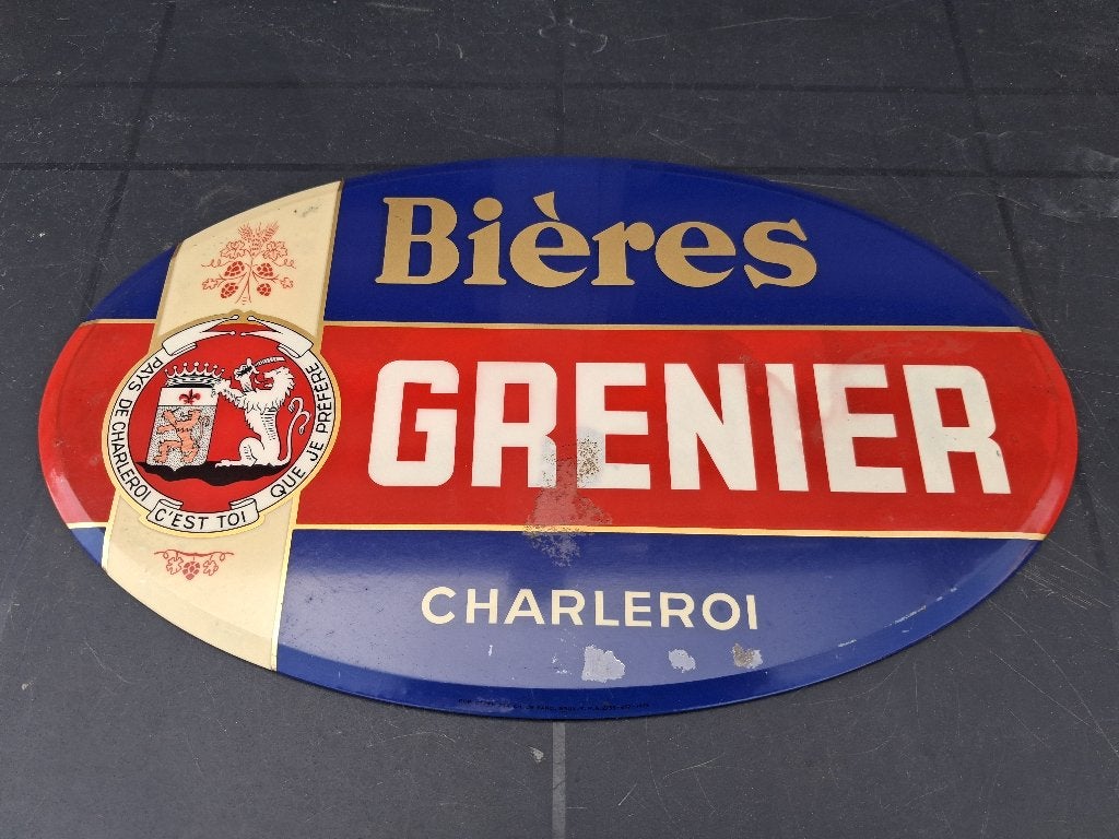 BIERE GRENIER CHARLEROI  jaar 1953, Ophalen of Verzenden, Gebruikt, Reclamebord