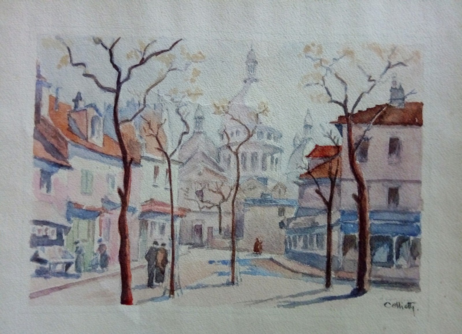 Place du Tertre. Oude aquarel gesigneerd. Montmartre, Ophalen of Verzenden, Aquarel, Papier