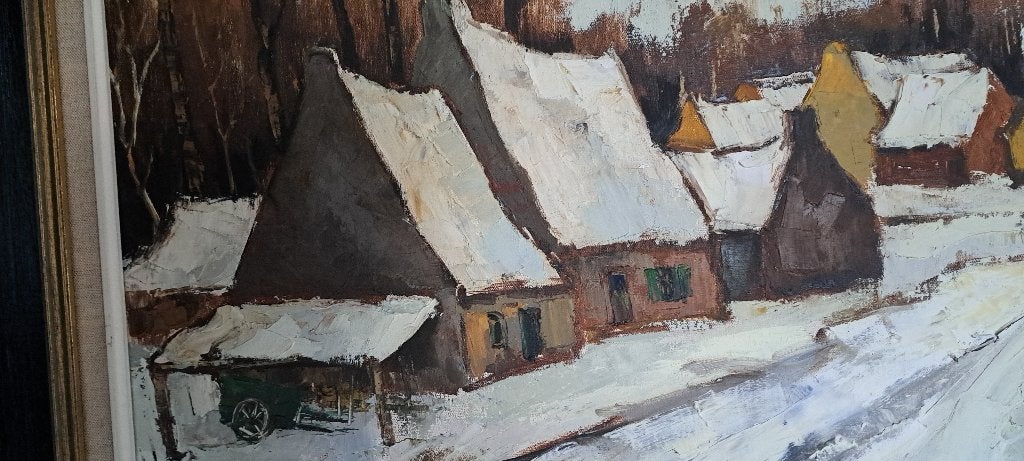 rik Wesemael - L'hiver dans les Ardennes flamandes, Antiquités & Art, Paysage, Signé, Enlèvement, Toile