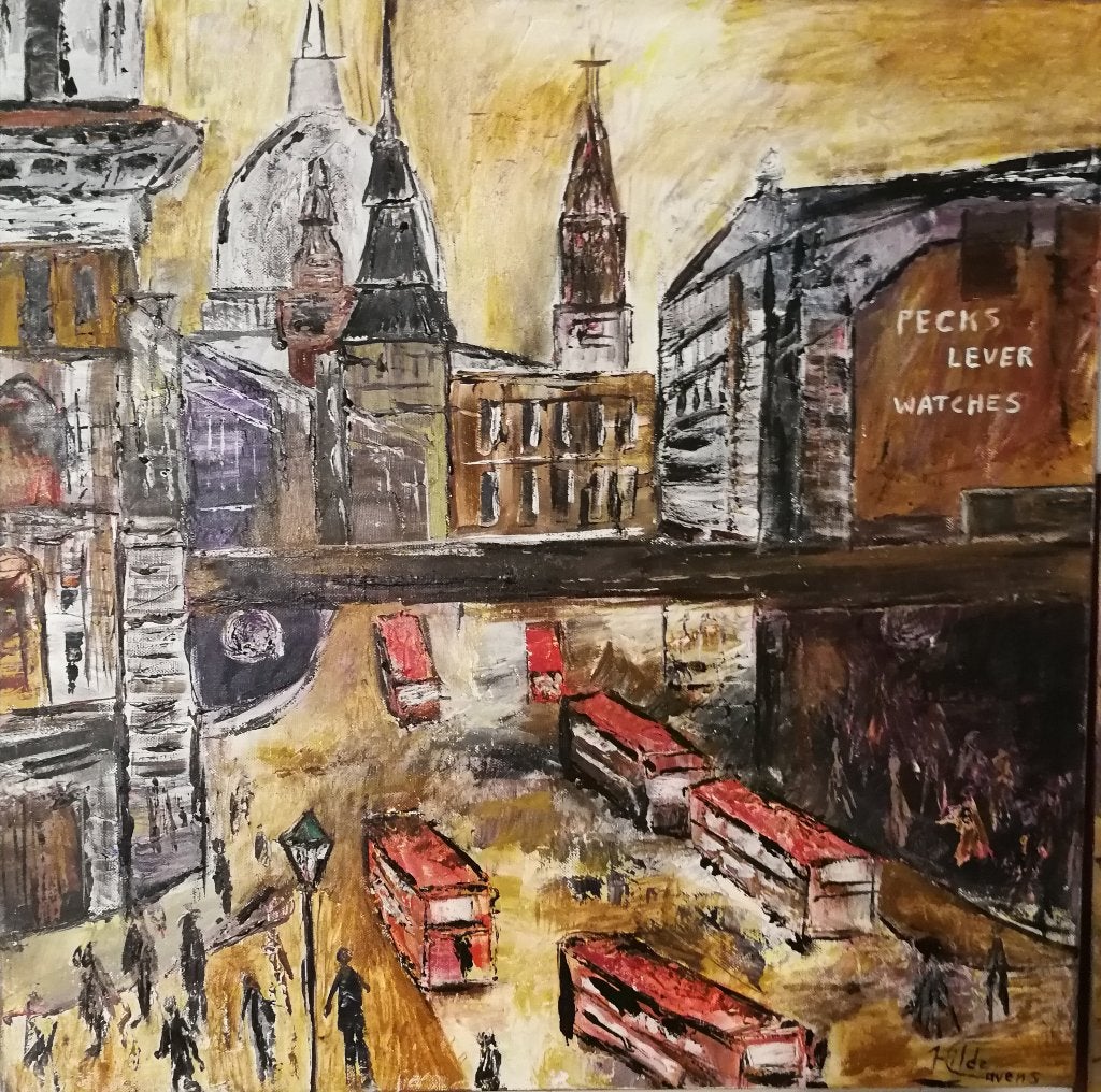 Schilderij Londen olieverf paletmes, nieuw., Ophalen, Olieverf