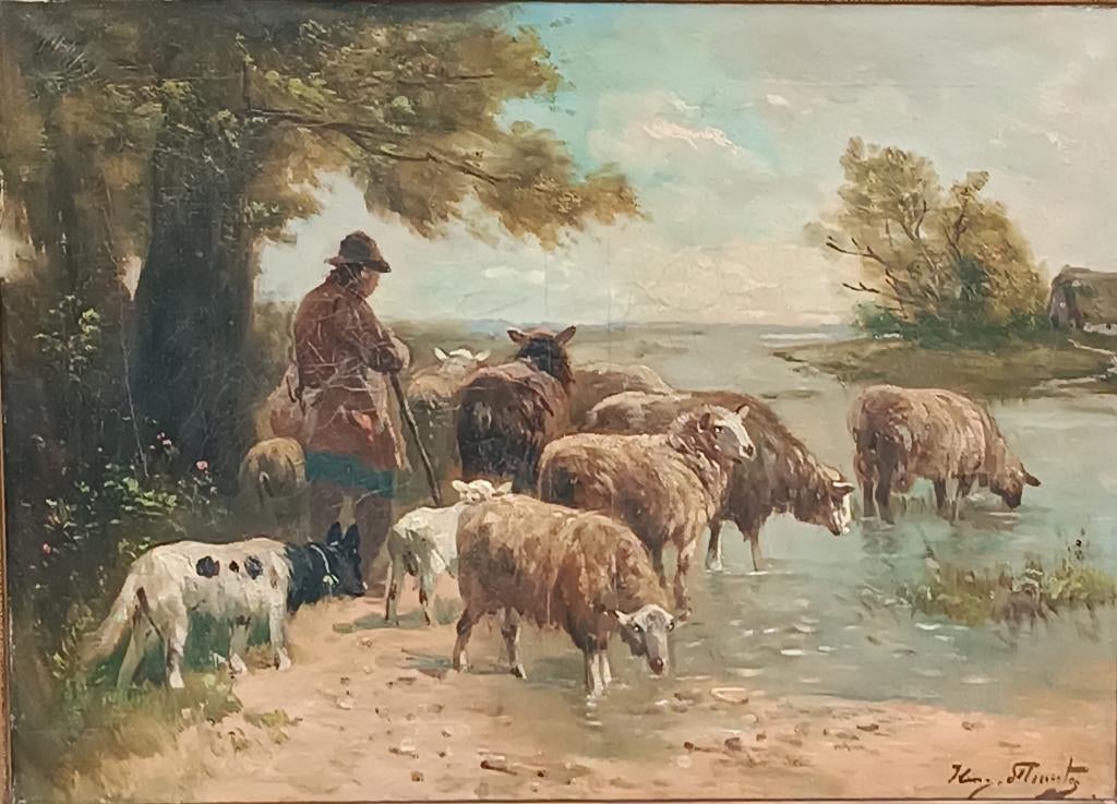 Henry Schouten (1860-1927): Schaapherder (O/D, 75 x 60 cm), Antiek en Kunst, Kunst | Schilderijen | Klassiek, Ophalen of Verzenden