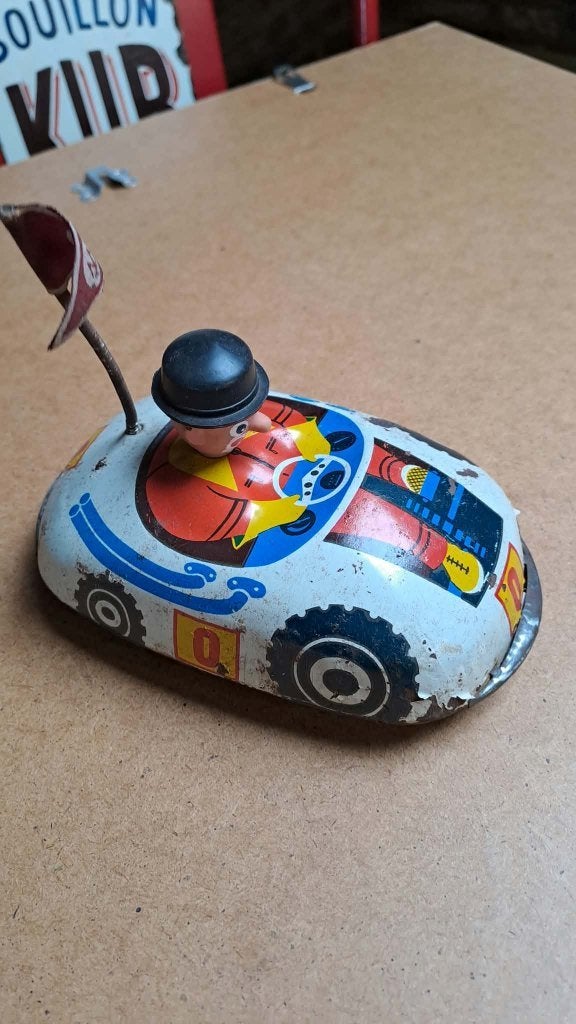 jouet ancien clown dans scooter, Ophalen of Verzenden