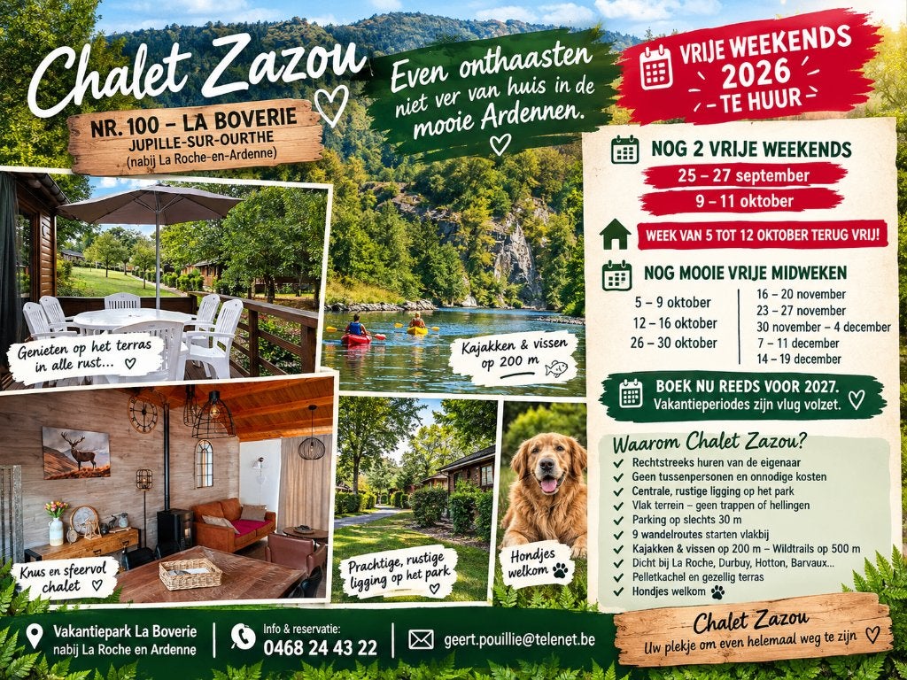 Knus chalet hartje Ardennen op park La Boverie., Jupille sur ourthe, En direct du propriétaire, 2 pièces, Autres types