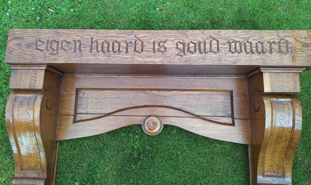 schouwmantel, ornament in eik, Ophalen, Zo goed als nieuw