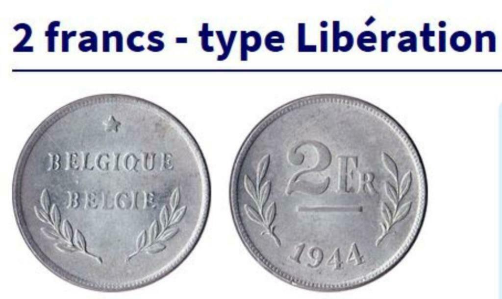 2 Francs Léopold III acier galvanisé Type Libération 1944 FR, Postzegels en Munten, Ophalen of Verzenden, Metaal, Losse munt