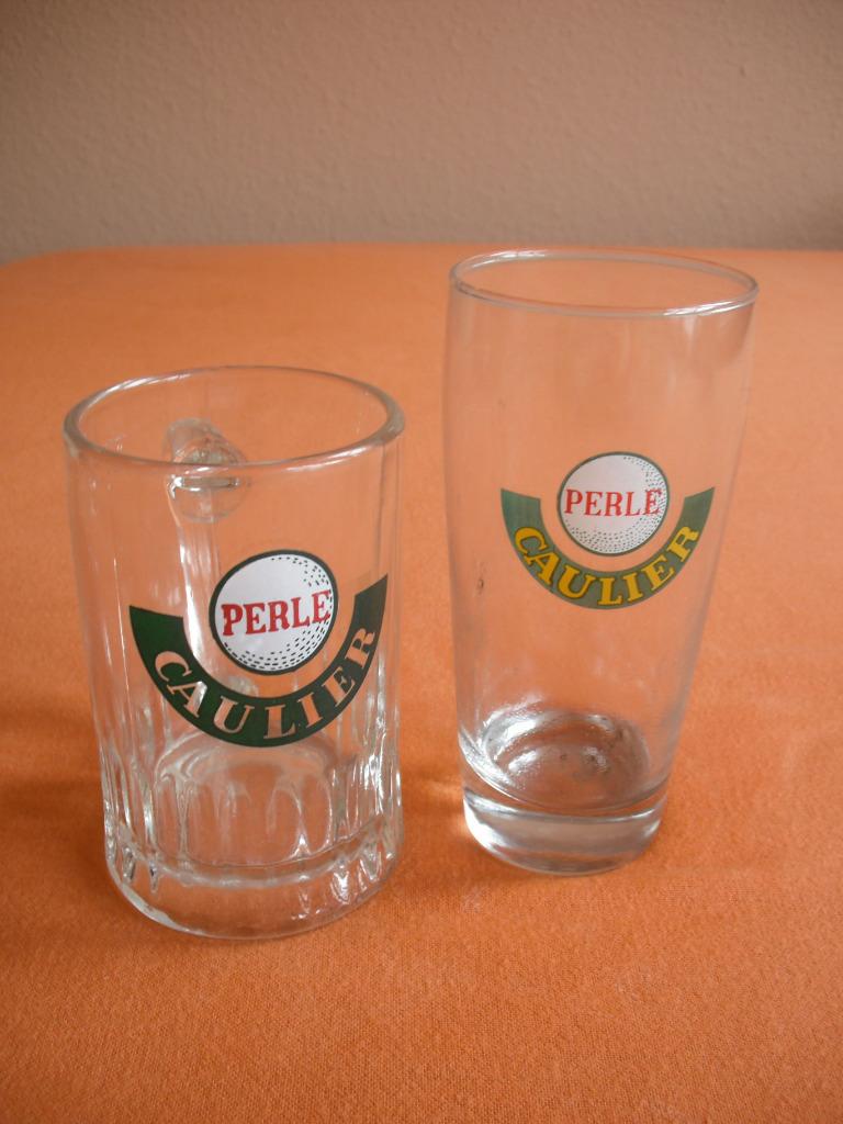 2 VERRES A BIERE / CHOPE PERLE CAULIER, Ophalen, Gebruikt, Bierglas