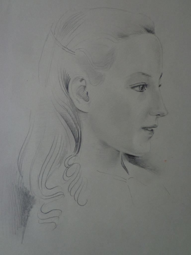 verfijnde tekening Victor Stuyvaert hoofd jong meisje, Ophalen of Verzenden