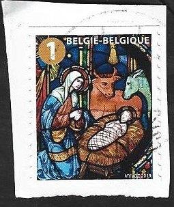 1 Postzegel België 2019 Kerstmis Glas in lood, Kerst, Frankeerzegel, Ophalen of Verzenden, Zonder envelop