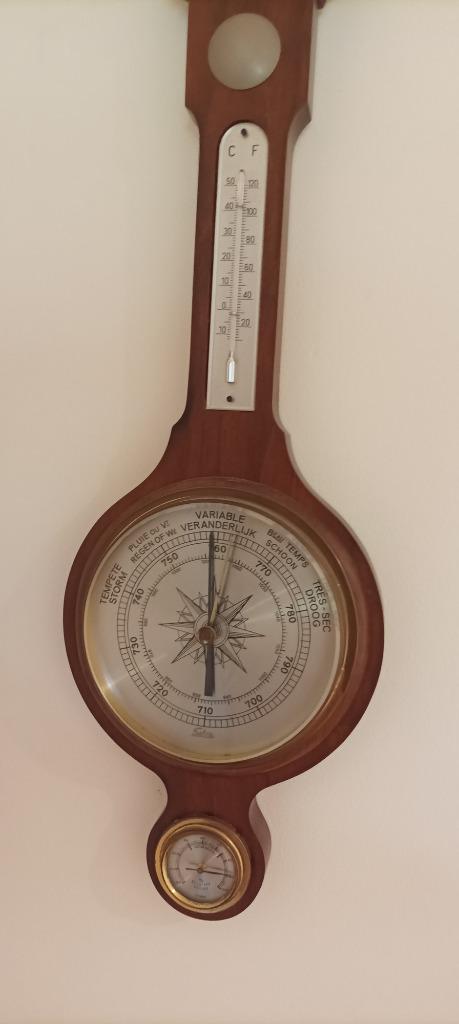 Vintage houten Selva barometer, thermometer, hygrometer, Verzenden, Gebruikt, Weerstation
