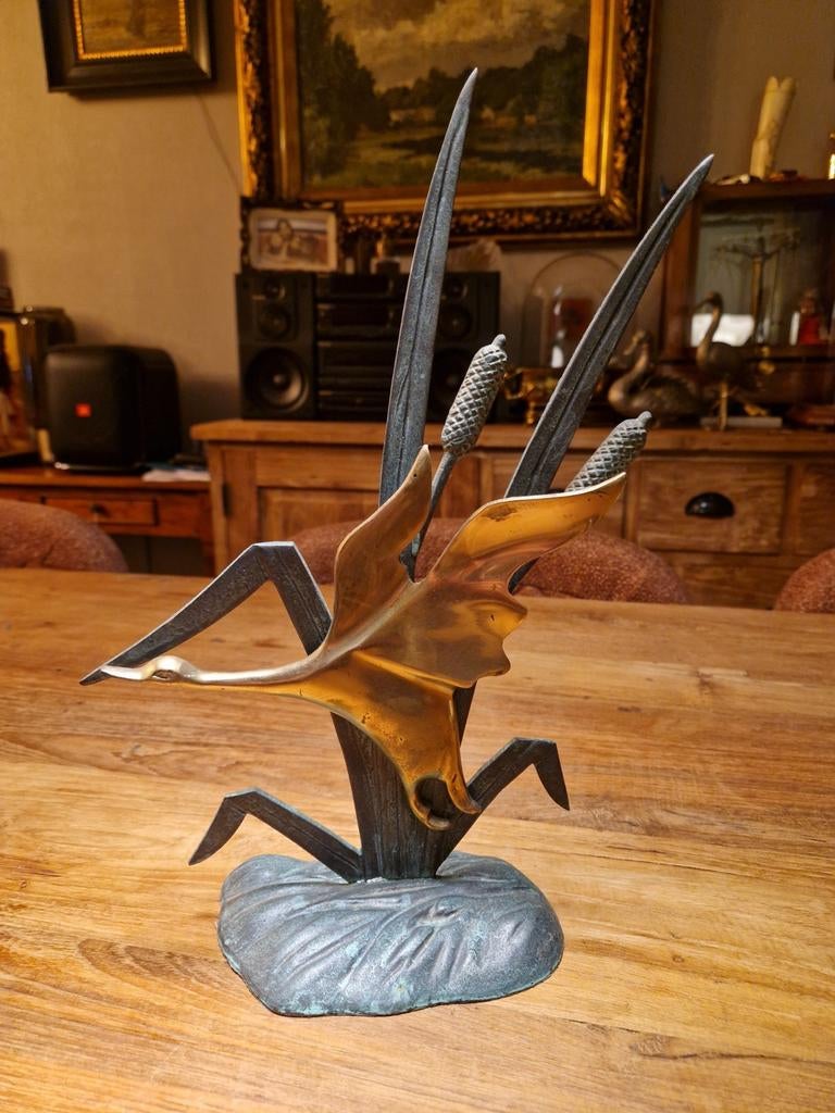 Vintage messing beeld zwaan, Antiek en Kunst, Ophalen of Verzenden
