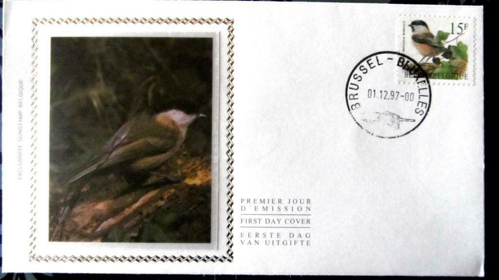 FIRST DAY COVER OP ZIJDE- VOGELS VAN BUZIN- DE MATKOP, Ophalen of Verzenden, Gestempeld, Dier of Natuur
