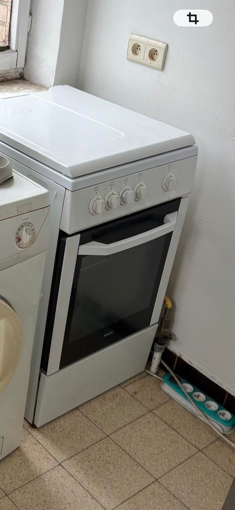 Cuisinière gaz 4 feux + four blanc 120 à discuter (Genval)”, Ophalen, Zo goed als nieuw, Gas