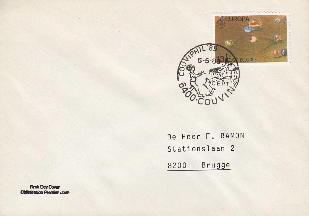 1989 - BELGIQUE - FDC Europe [Y&T 2323] + COUVIN, Oblitéré, Europe, Affranchi, Avec enveloppe