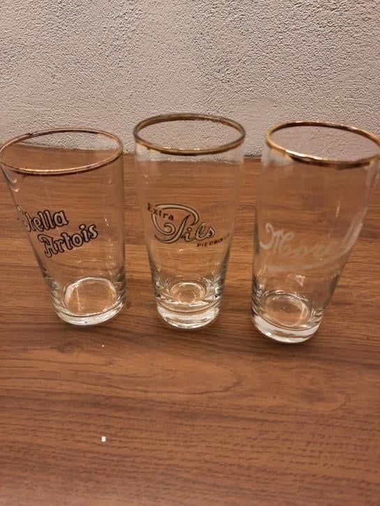 3 bierglazen met gouden randjes, Enlèvement ou Envoi, Utilisé