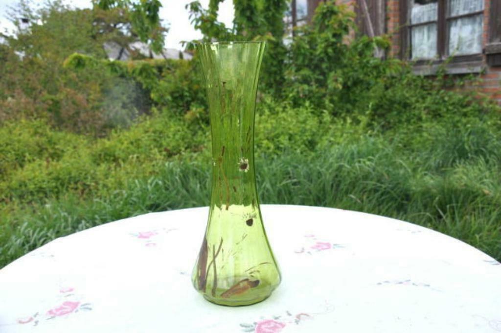 §  vase en verre soufflé decor peint main usé, Enlèvement ou Envoi