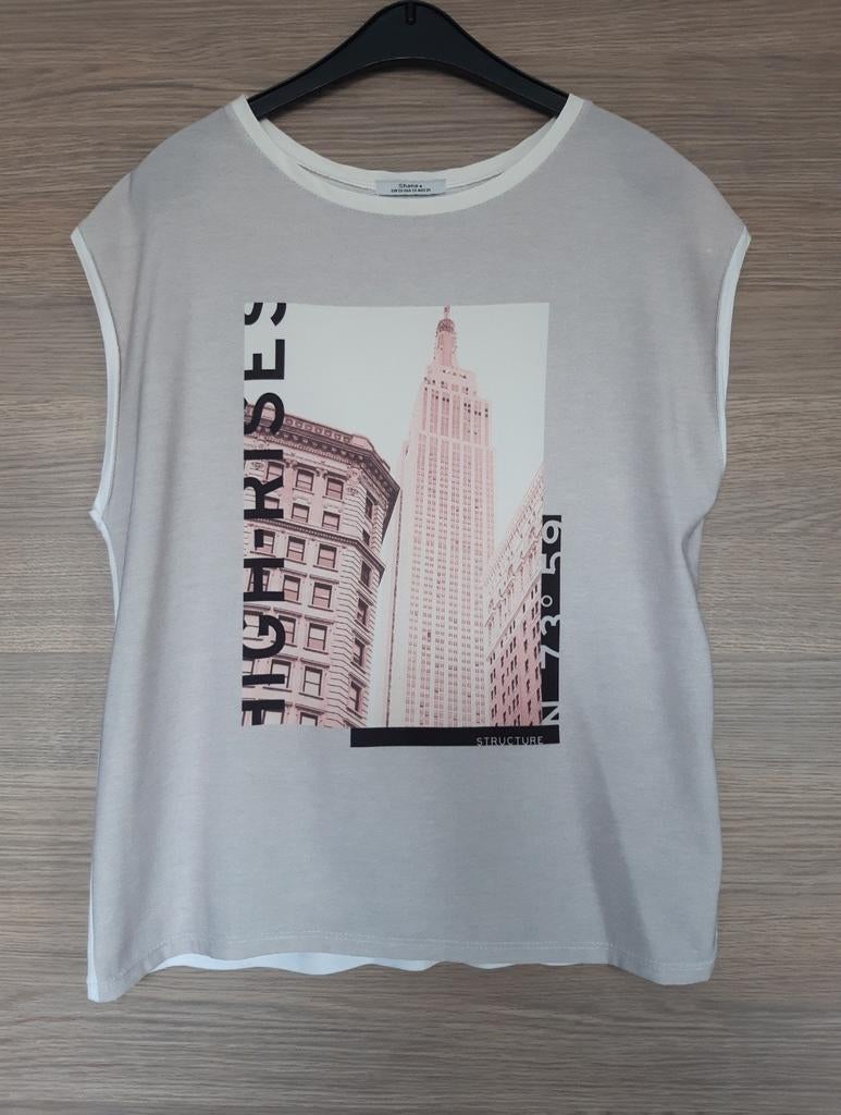 T-shirt gris, blanc et rose Shana taille XS, Manches courtes, Enlèvement ou Envoi, Comme neuf, Taille 34 (XS) ou plus petite