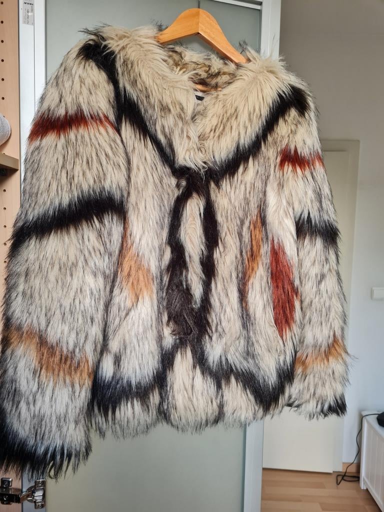 IKKS jas imitatiebont grijs/zwart/roest/oranje mt L, Ophalen, Zwart