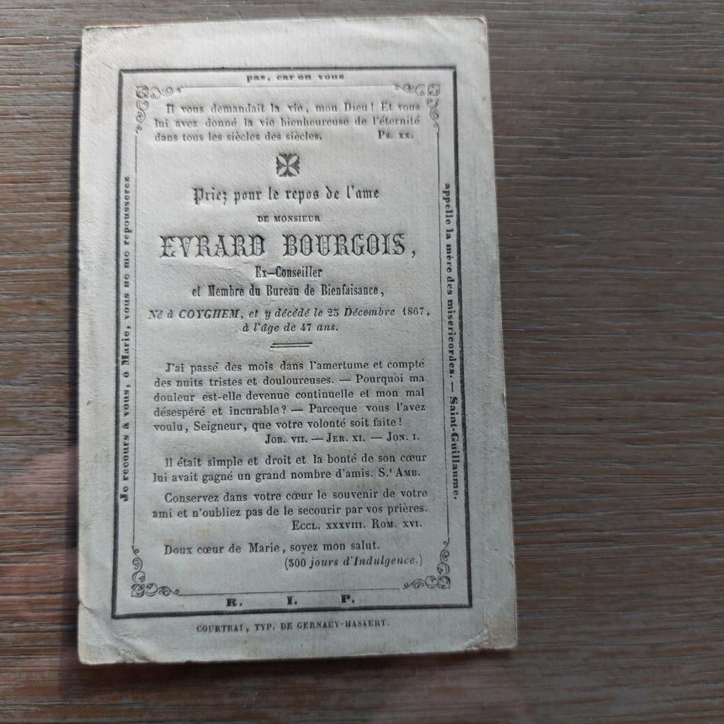 Bidprentje Kooigem 1791-1867, Ophalen of Verzenden, Bidprentje