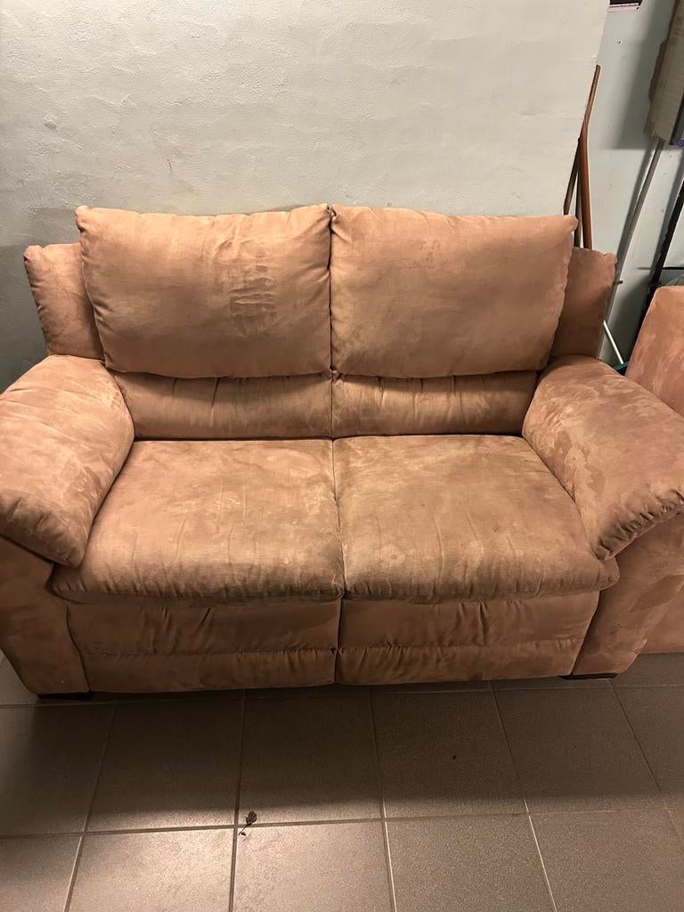 Camel bruine tweezit + 2 bijhorende zitjes, Huis en Inrichting, Ophalen, Gebruikt, Minder dan 75 cm, 150 tot 200 cm