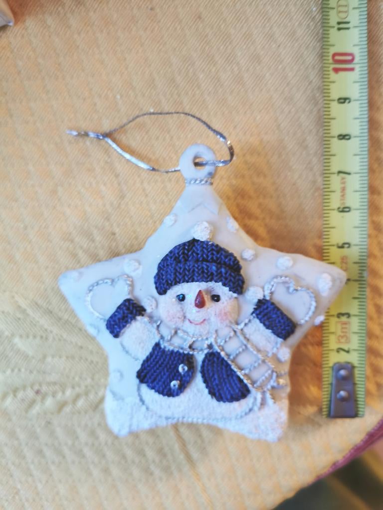 Sneeuwster met sneeuwman + blauwe sjaal. Kerstbal., Diversen, Kerst, Ophalen of Verzenden, Zo goed als nieuw