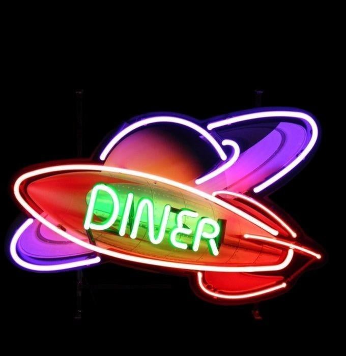 Rocket Diner neon en veel andere USA decoratie reclame neons, Collections, Marques & Objets publicitaires, Neuf, Table lumineuse ou lampe (néon)