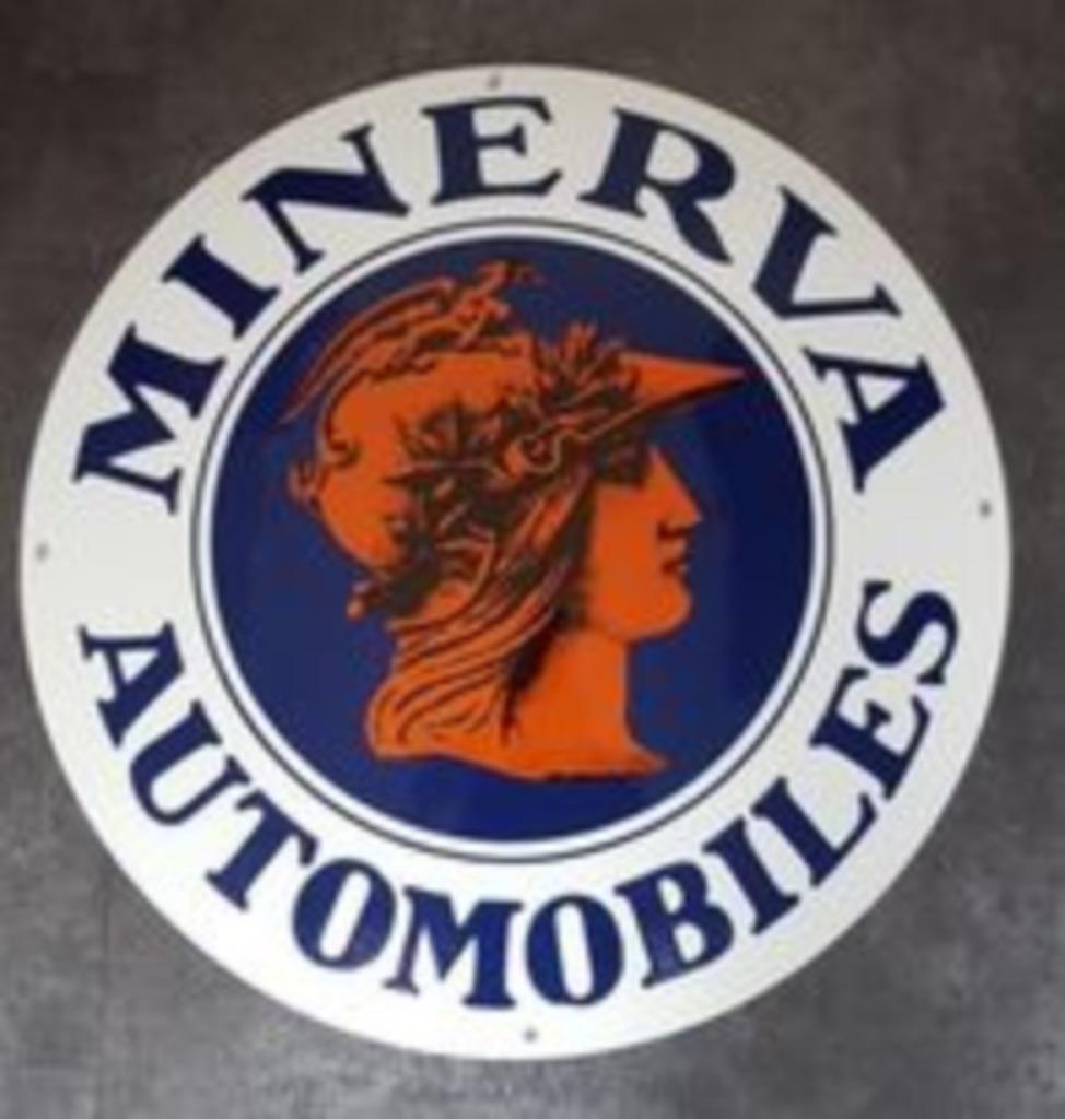 Minerva automobiles zwaar emaillem reclame bord en andere, Verzamelen, Ophalen of Verzenden, Zo goed als nieuw, Reclamebord
