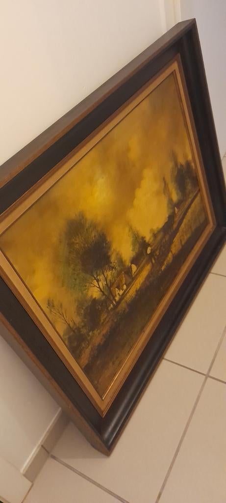 Prachtig groot olieverfschilderij Vlaams platteland gesignee, Ophalen