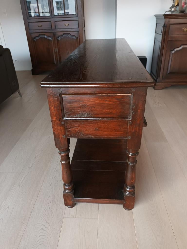 Console 4 laden massief eik 159cm lang, Antiek en Kunst, Ophalen