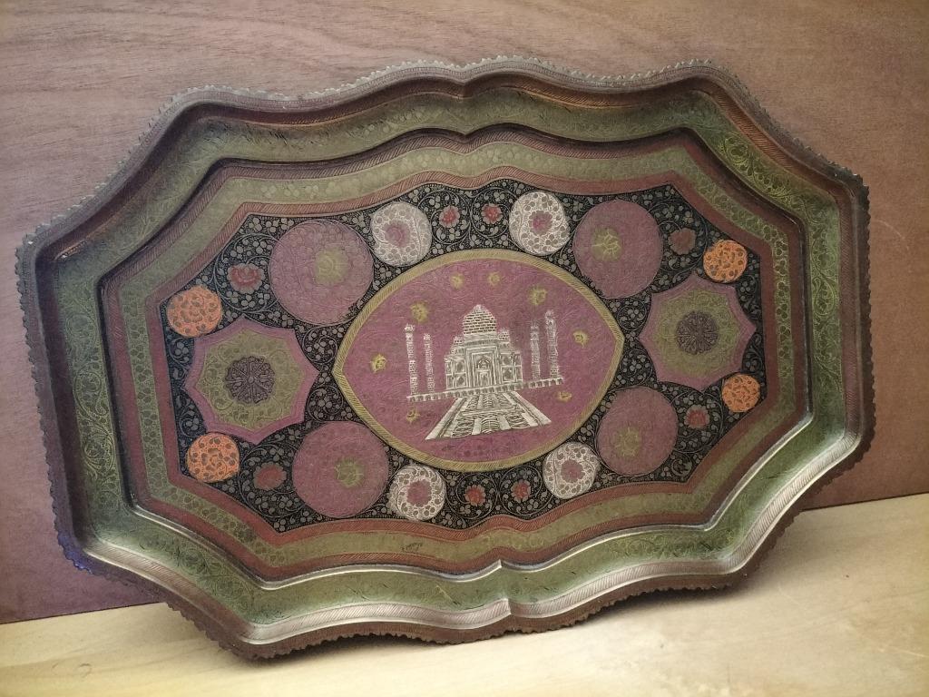 Antieke Indische koperen plaat "Taj Mahal", Antiek en Kunst, Antiek | Brons en Koper, Ophalen, Koper