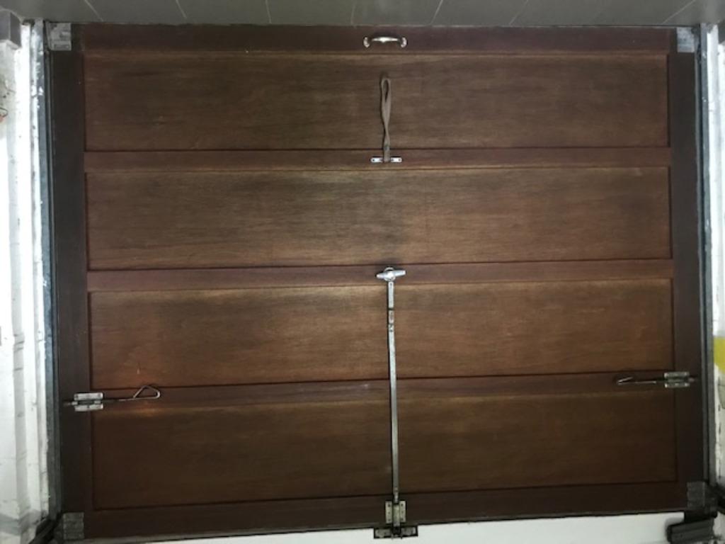 Garagepoort in meranti, Ophalen, Gebruikt, 120 cm of meer, Garagedeur