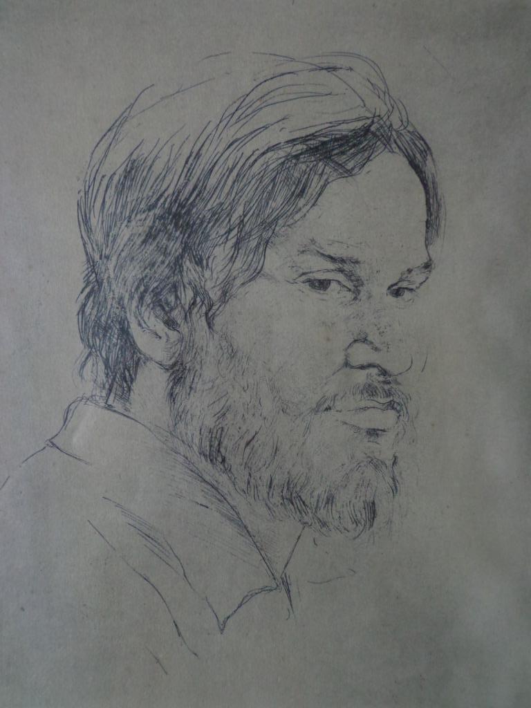 schitterende ets mansportret (zelfportret?) D. Lamberts, Antiek en Kunst, Ophalen of Verzenden