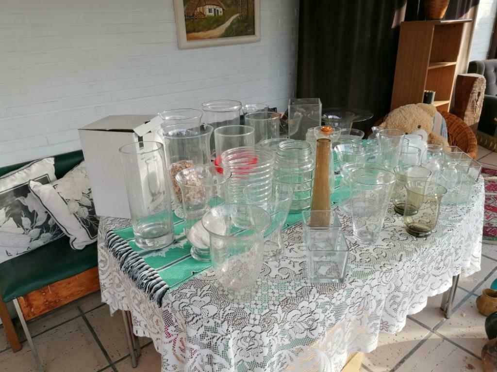 Lot van 47 glazen vazen, Ophalen, Zo goed als nieuw, Overige kleuren, Glas