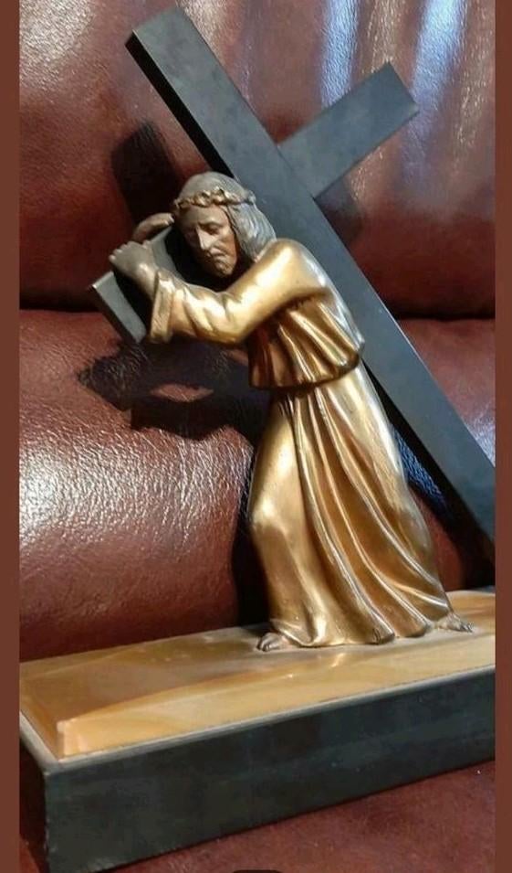 Bronzen  ,getekend R. SCALI en marmeren jaren 60  !  !, Antiek en Kunst, Antiek | Religieuze voorwerpen, Ophalen of Verzenden