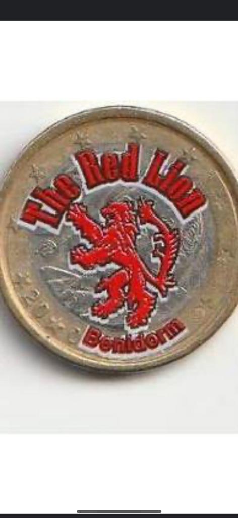 1 Euro munt The Red Lion Benidorm, Ophalen