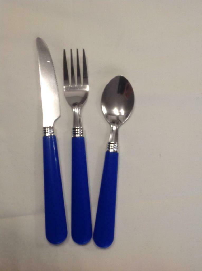 18 delig bestek met blauwe steel Nieuw !!!, Ophalen of Verzenden, Nieuw