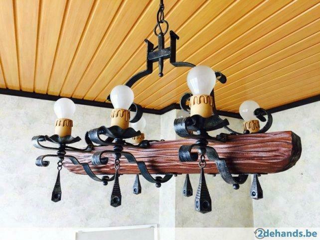 Lustre bois et fer forgé 74x51 cm, Enlèvement, Utilisé, Bois