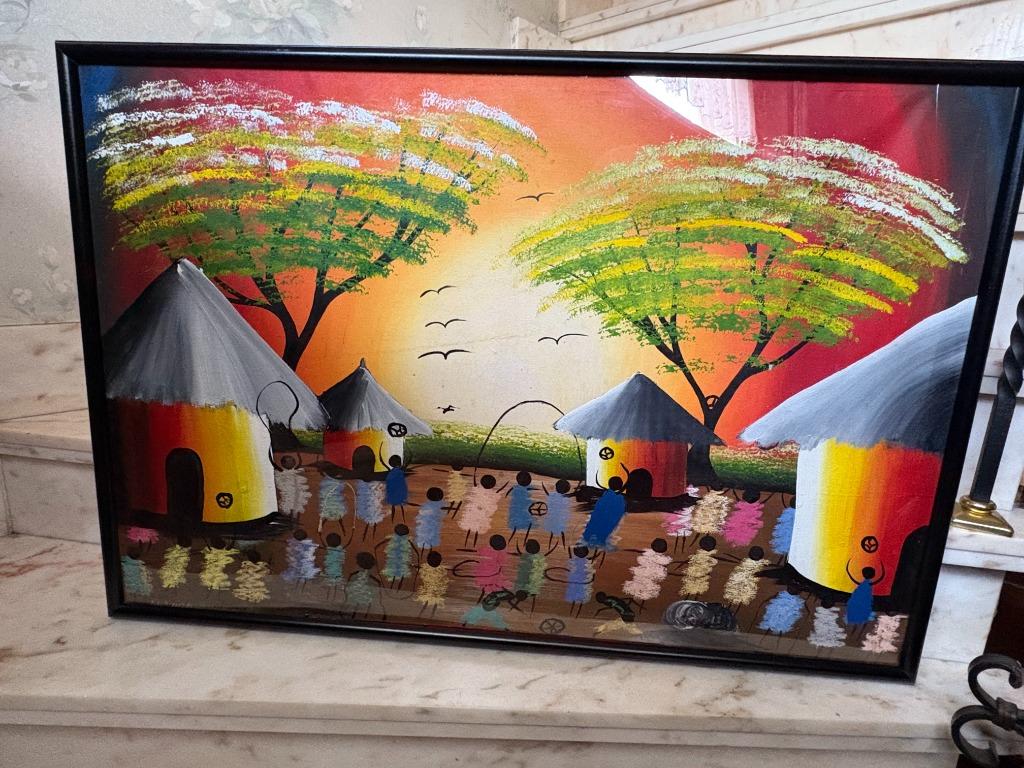 Schilderij Afrikaans dorp, Antiek en Kunst, Kunst | Schilderijen | Modern, Ophalen