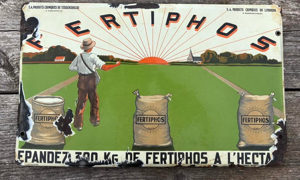 Emaille bord fertiphos, Verzamelen, Ophalen, Reclamebord