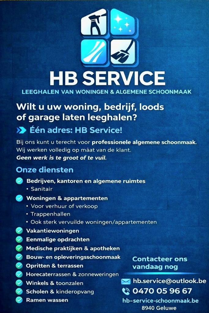 Hb.service leeghalen van woningen en algemene schoonmaak