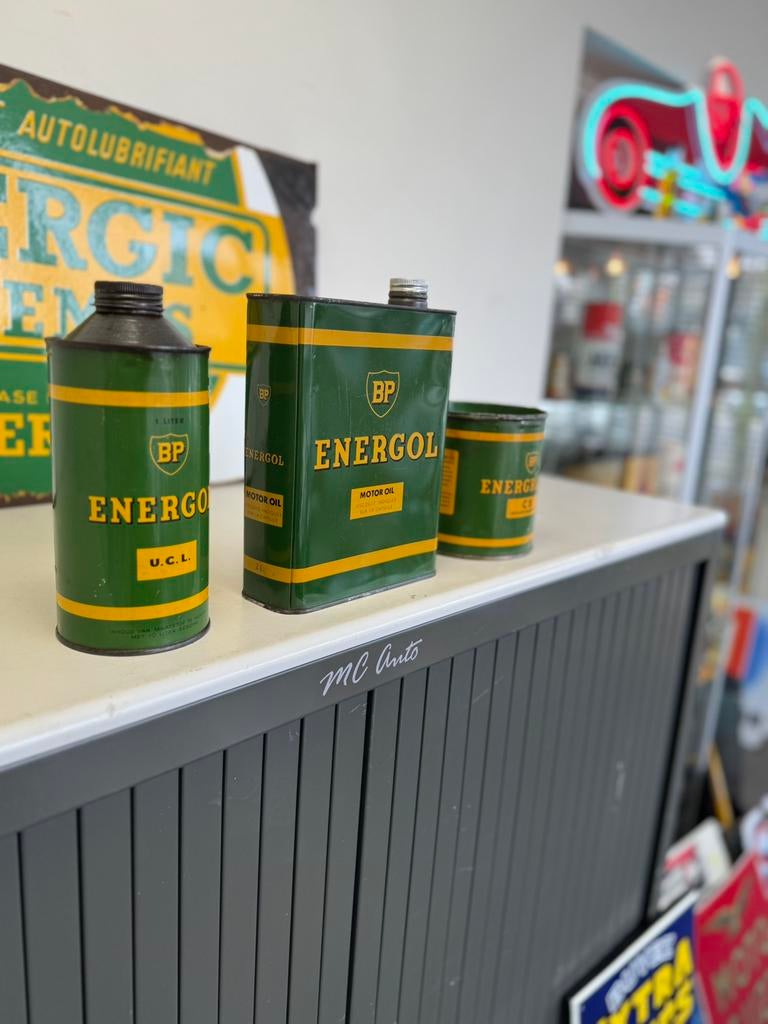 BP Energol oude olie blikken, Verzamelen, Ophalen of Verzenden, Gebruikt, Verpakking