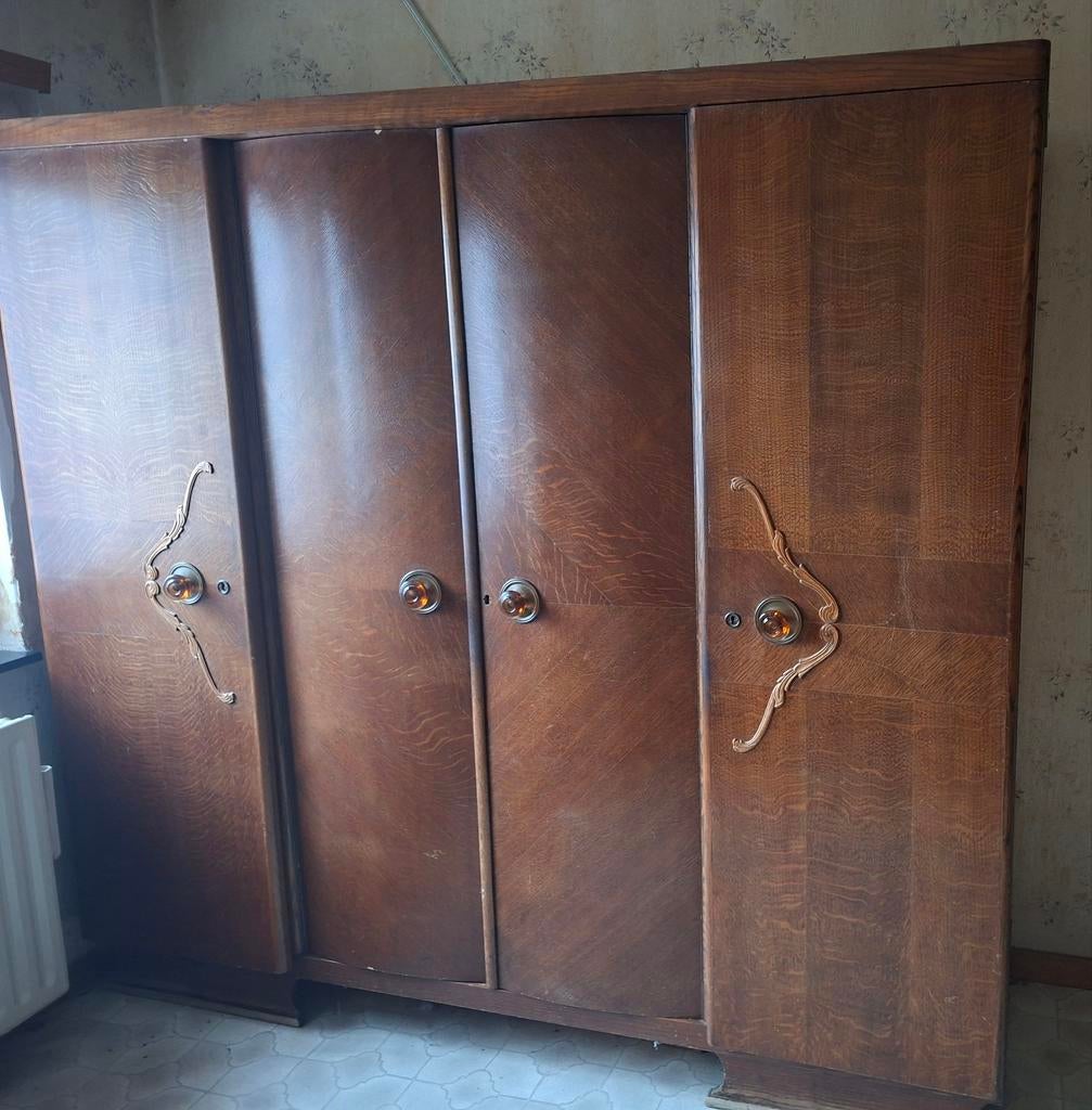 Oude 4deurs houten kleerkast, Huis en Inrichting, Kasten | Kleerkasten, Ophalen, Met deur(en), Gebruikt, 200 cm of meer