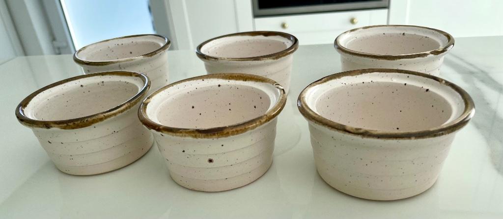 Set van 6 soufflé / ramequins / ovenpotjes roze met bruin, Ophalen of Verzenden, Zo goed als nieuw