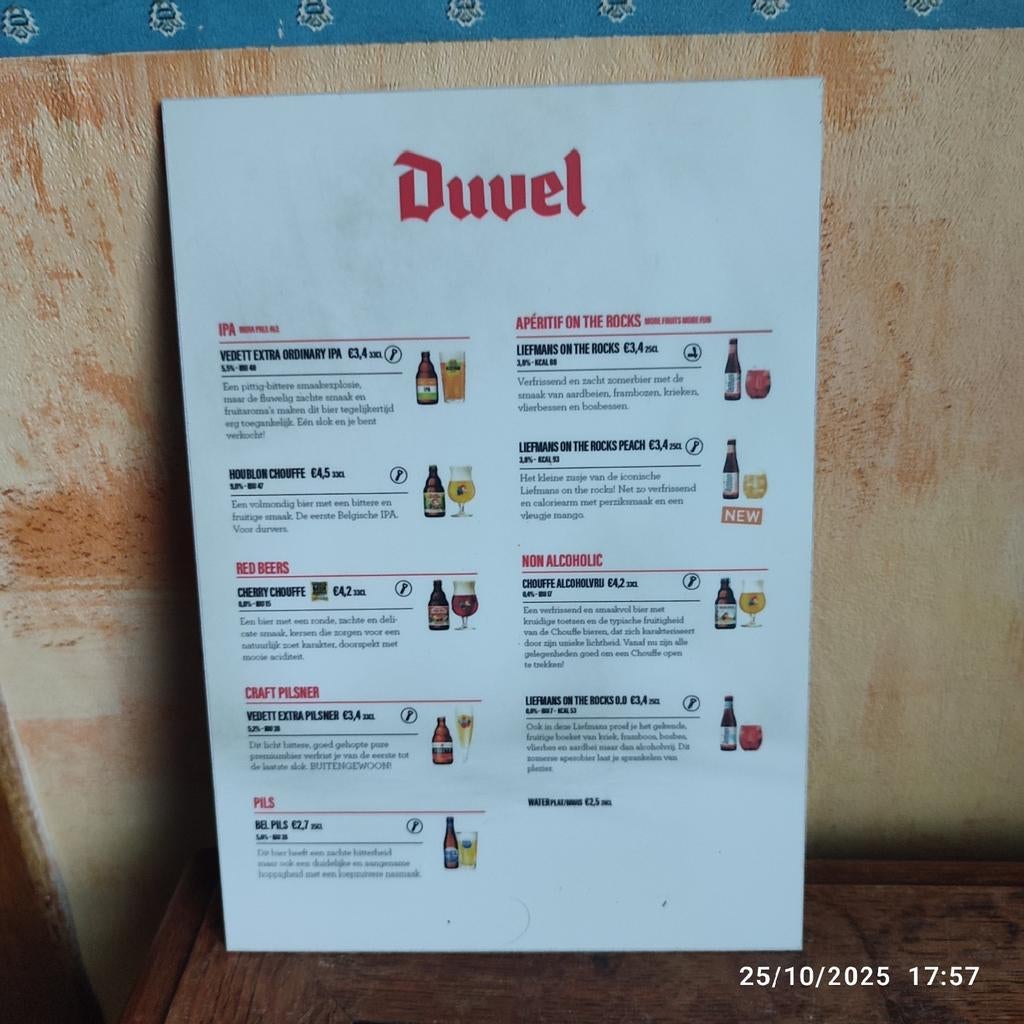 Dubbelzijdige reclame van Duvel., Verzamelen, Ophalen of Verzenden, Nieuw, Reclamebord, Plaat of Schild, Duvel
