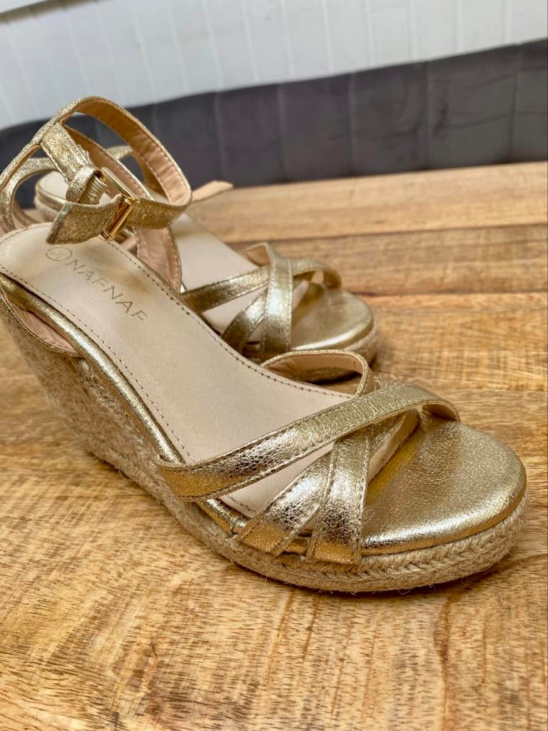 Sandales compensées dorées, taille 35, Enlèvement, Comme neuf